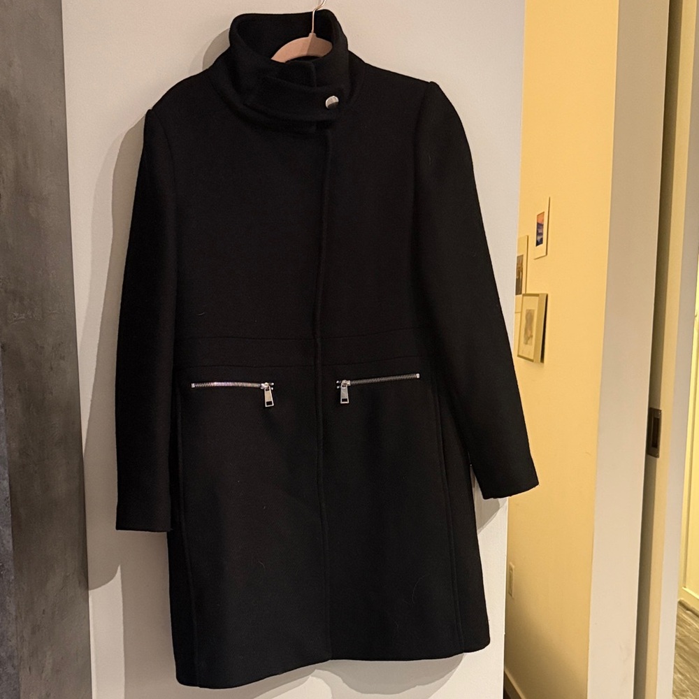 Mango Black Wool Trench Coat with Silver Accents - Picture 5 of 5